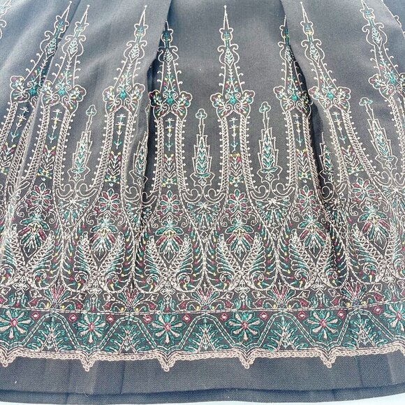 Ann Taylor Loft Petites 6P Brown Embroidered Lined Flare Skirt Western Boho a - Picture 11 of 12